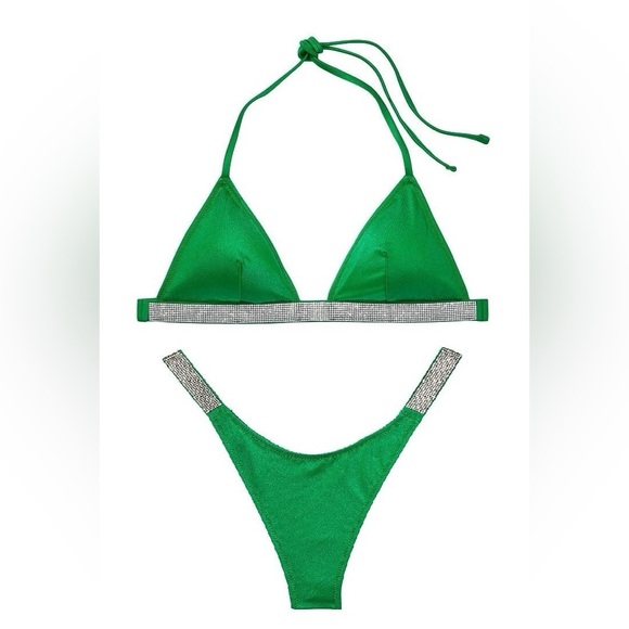 New! Victoria's Secret Swim Shine Strap Triangle Top/Thong Bottom 45606 - Picture 1 of 9